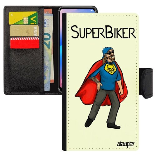 фото Чехол книжка на мобильный iphone xr, "супербайкер" смешной мотоциклист utaupia