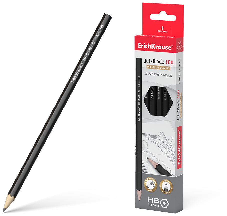 Чернографитный шестигранный карандаш ErichKrause Jet Black 100 HB (в коробке по 12 шт.)