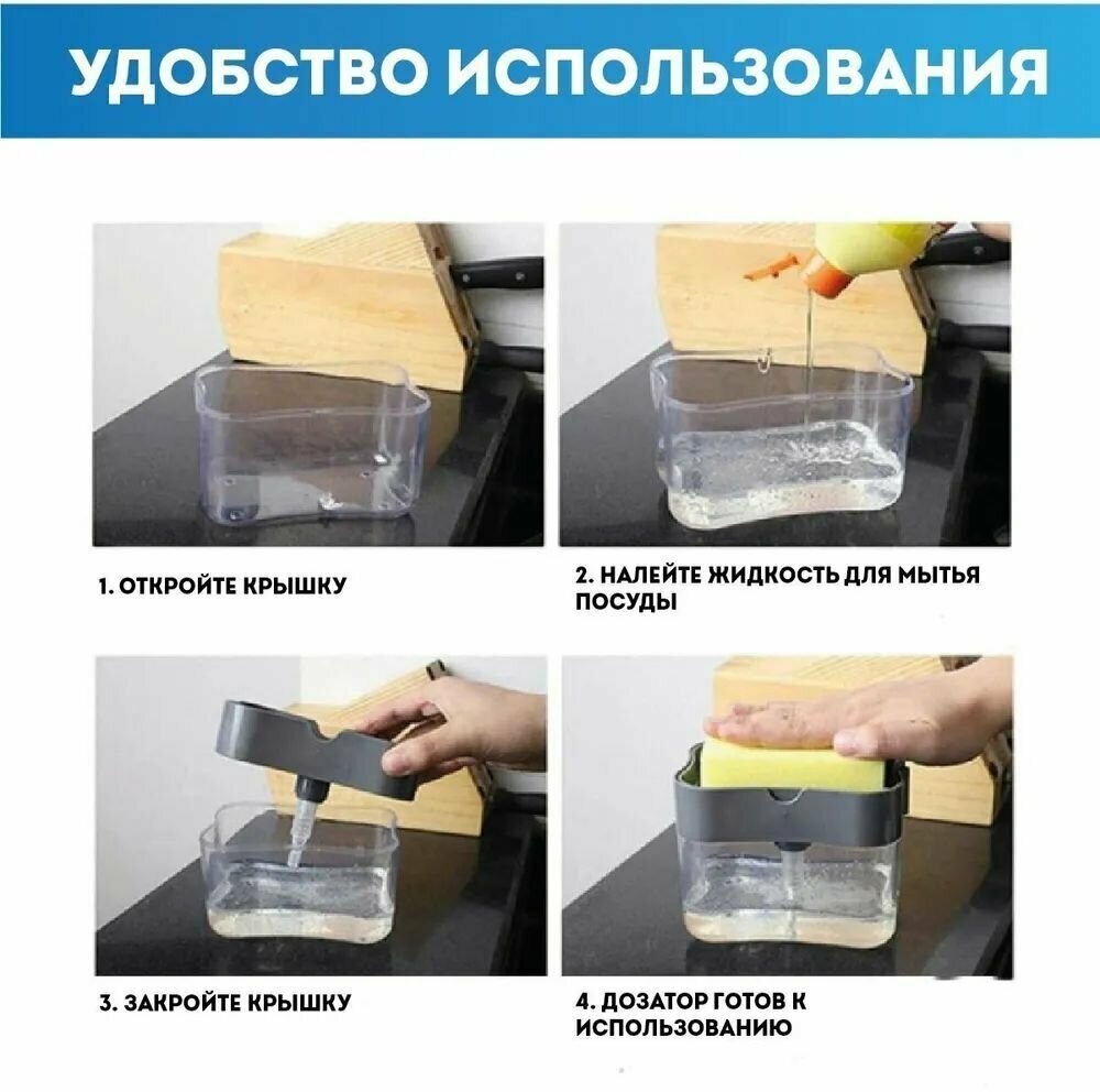 Дозатор для моющего средства с губкой/ Диспенсер кухонный - фотография № 6