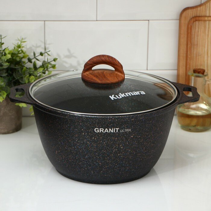 KUKMARA Кастрюля Granit ultra, 4 л, d=24 см, h=14 см, стеклянная крышка, антипригарное покрытие