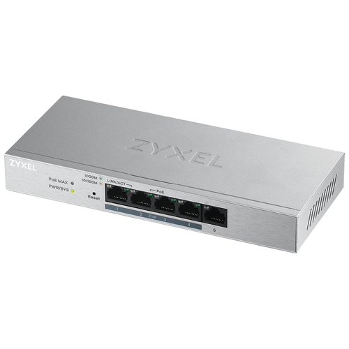 ZYXEL GS1200-5HPV2-EU0101F Smart PoE+ коммутатор GS1200-5HP v2, 5xGE 4xPoE+ , настольный, бесшумный, с поддержкой VLAN, IGMP, QoS и Link Aggregation, бюджет PoE 60 Вт
