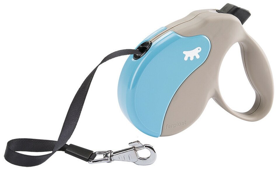 Поводок-рулетка для собак Ferplast Amigo Mini со сменной крышкой корпуса (бежево-голубая, лента) 3 м./до 12 кг.