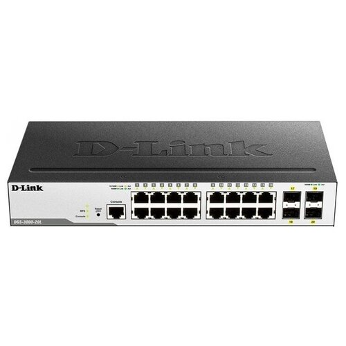 D-Link SMB D-Link DGS-3000-20L/B1A Управляемый коммутатор 2 уровня с 16 портами 10/100/1000Base-T и 4 портами 1000Base-X SFP