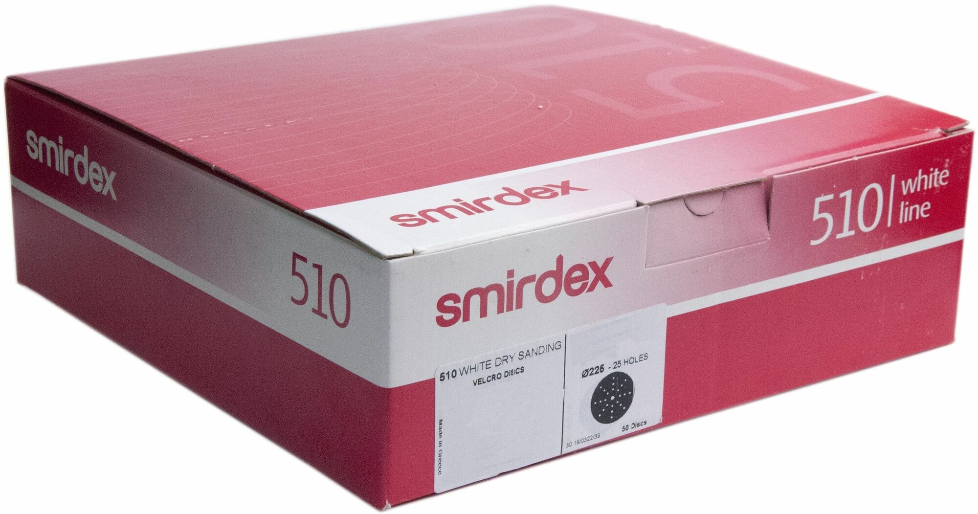 Абразивный шлифовальный круг на липучке Smirdex 510 White, D*225мм, 24+1отв, P220, 10 шт.