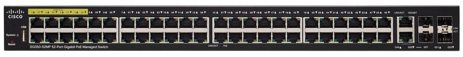 Коммутатор [SG350-52MP-K9-EU] Cisco SB SG350-52MP 52-port Gigabit Max-PoE Managed Switch - фото №2