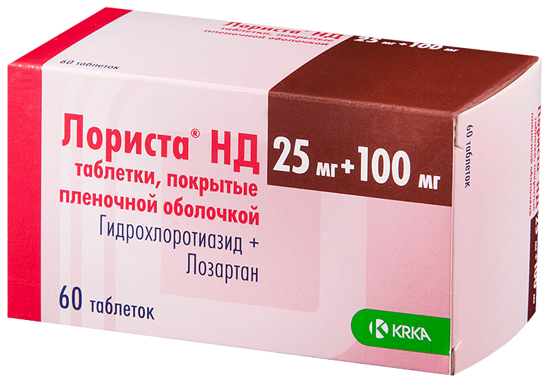 Лориста НД таб. п/о плен., 25 мг+100 мг, 60 шт.