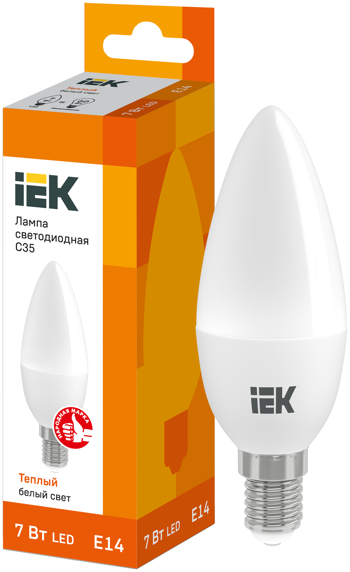 Лампа светодиодная IEK ECO 3000K, E14, C35, 7Вт, 3000 К