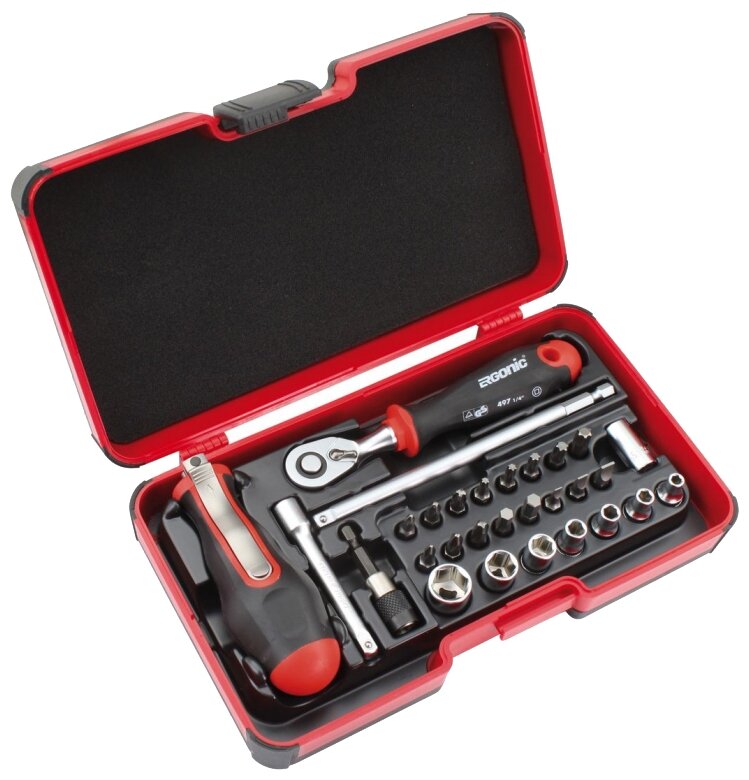 Набор бит Felo 06081506 SL/PH/Tx/HEX и головок с трещоткой ERGONIC и рукояткой SMART в кейсе, 29 шт