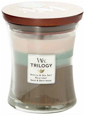 Набор свечей WoodWick Trilogy Ocean Breeze (Vanilla & Sea salt, Palm leaf ja Sand & Driftwood) (92974), средняя