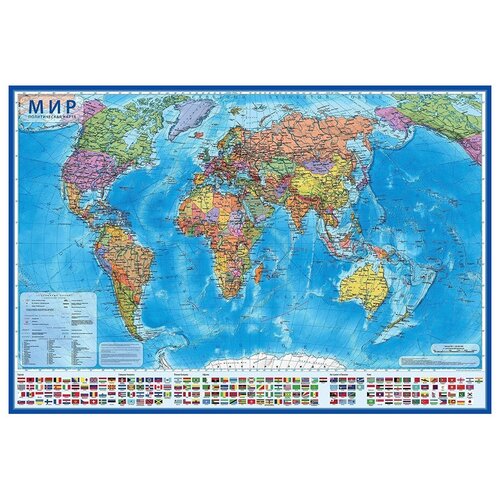 Настенная политическая карта мира Globen (масштаб 1:55 млн) 590x400мм, интерактивная, капс.лам. (КН043)