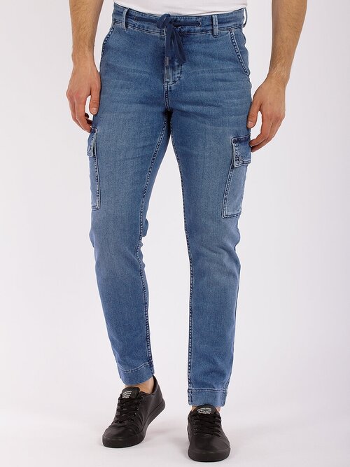 Джинсы зауженные Pantamo Jeans, полуприлегающий силуэт, средняя посадка, стрейч, размер 28, синий