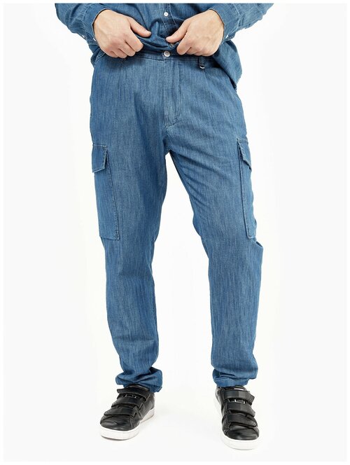 Брюки Antony Morato летние, повседневные, прилегающий силуэт, карманы, размер 50, синий