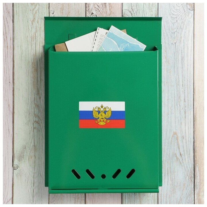Ящик почтовый без замка (с петлёй). вертикальный "Почта". зеленый 2391977