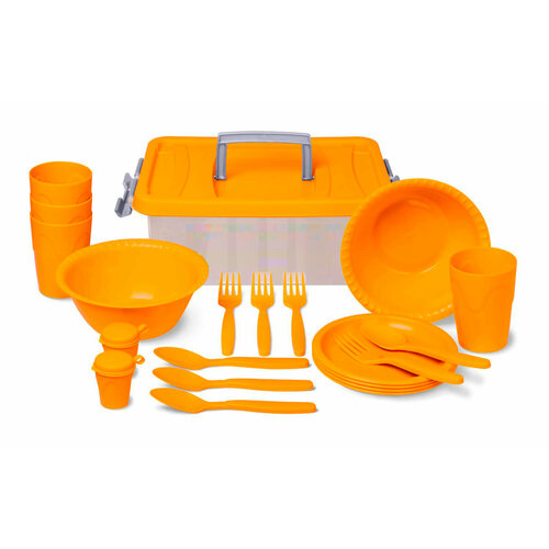 Набор посуды для пикника, туризма и рыбалки, корзина для пикника, оранжевый набор посуды для пикника антонио на 4 персоны 20 предметов martika оранжевый