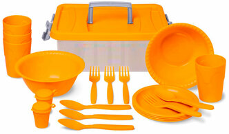 Набор посуды для пикника, туризма и рыбалки, корзина для пикника, оранжевый