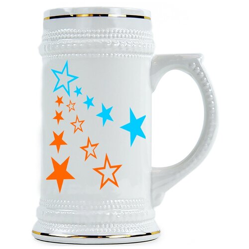 фото Пивная кружка голубые и оранжевые звезды drabs