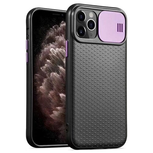 фото Чехол силиконовый для iphone 11 pro с защитой для камеры черный с фиолетовым grand price