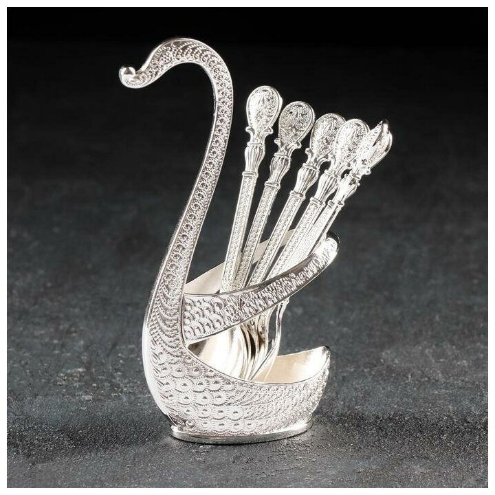 Magistro Набор ложек на подставке Magistro «Серебряный лебедь», 6 шт, цвет серебряный
