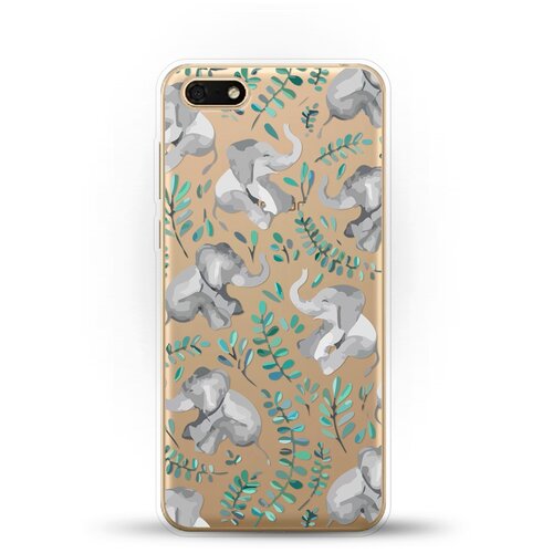 фото Силиконовый чехол узор из слонов на huawei y5 prime (2018) andy & paul