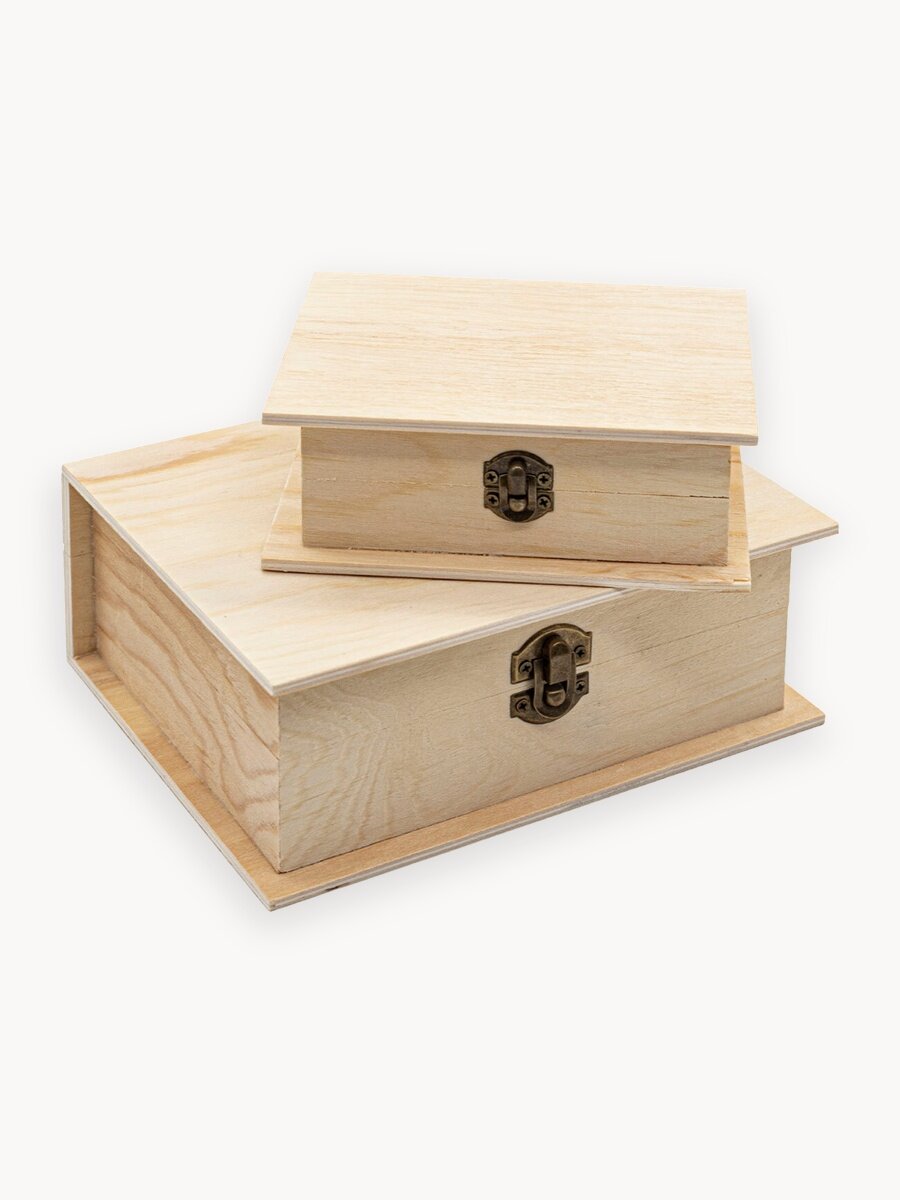 Шкатулка для украшений и мелочей деревянная, 2 шт (14,5*11,5*5 см и 19,5*15,5*7 см), для росписи и декора, Astra&Craft