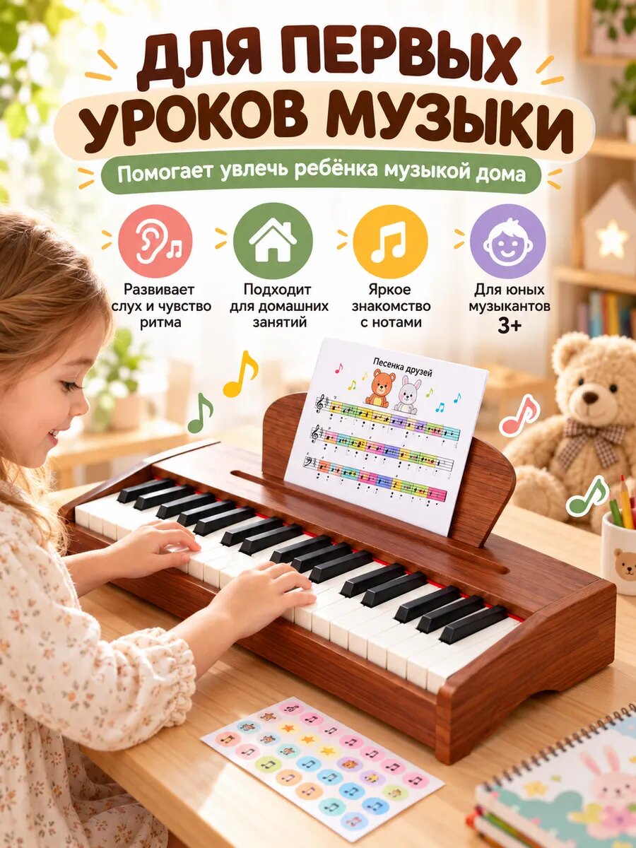 Детское пианино 37 клавиш, электрическое, для начинающих