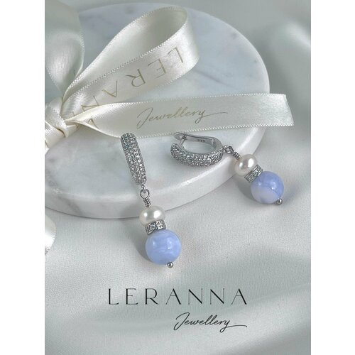 Серьги LERANNA, агат, голубой, серебряный