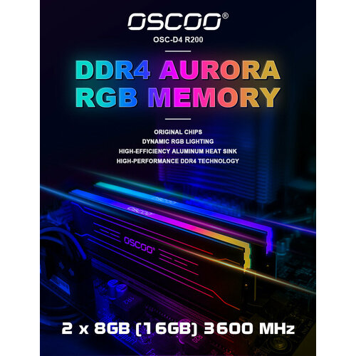 Оперативная память OSCOO AURORA RGB DDR4 3600MHz 2x8GB DIMM 135V OSC-D4 R200 синий 746900₽