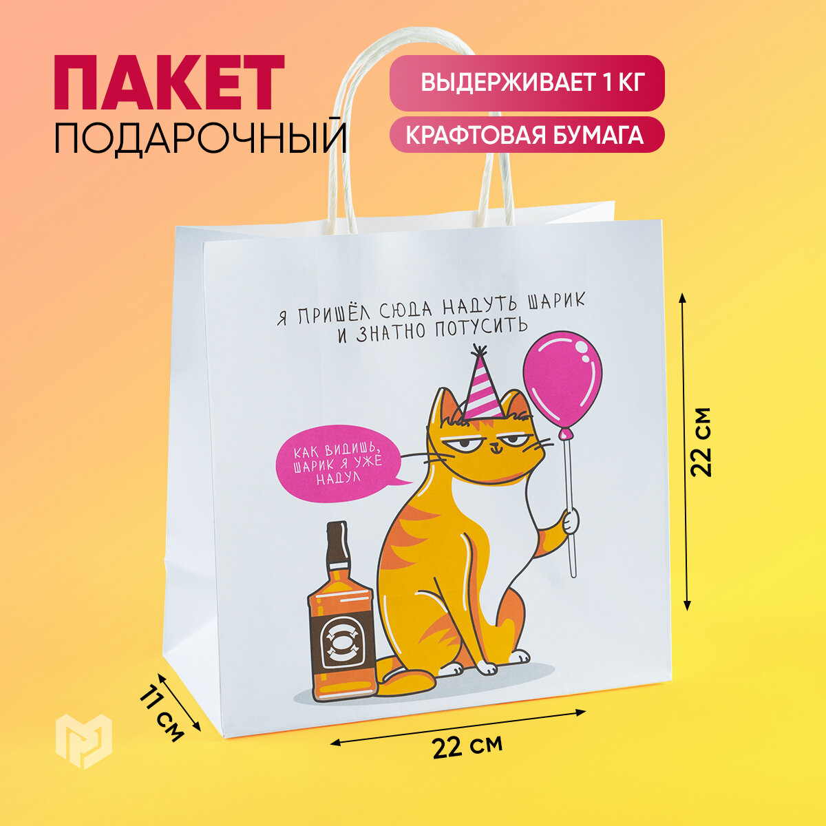 Пакет подарочный с приколом «Туса», 22 × 22 × 11 см, для упаковки подарка