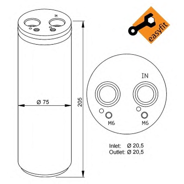 NRF 33205 (4F0820191A / 4F0820191B / 8E0820193E) осушитель кондиционера Audi (Ауди) a4 1.9d 01- 33205