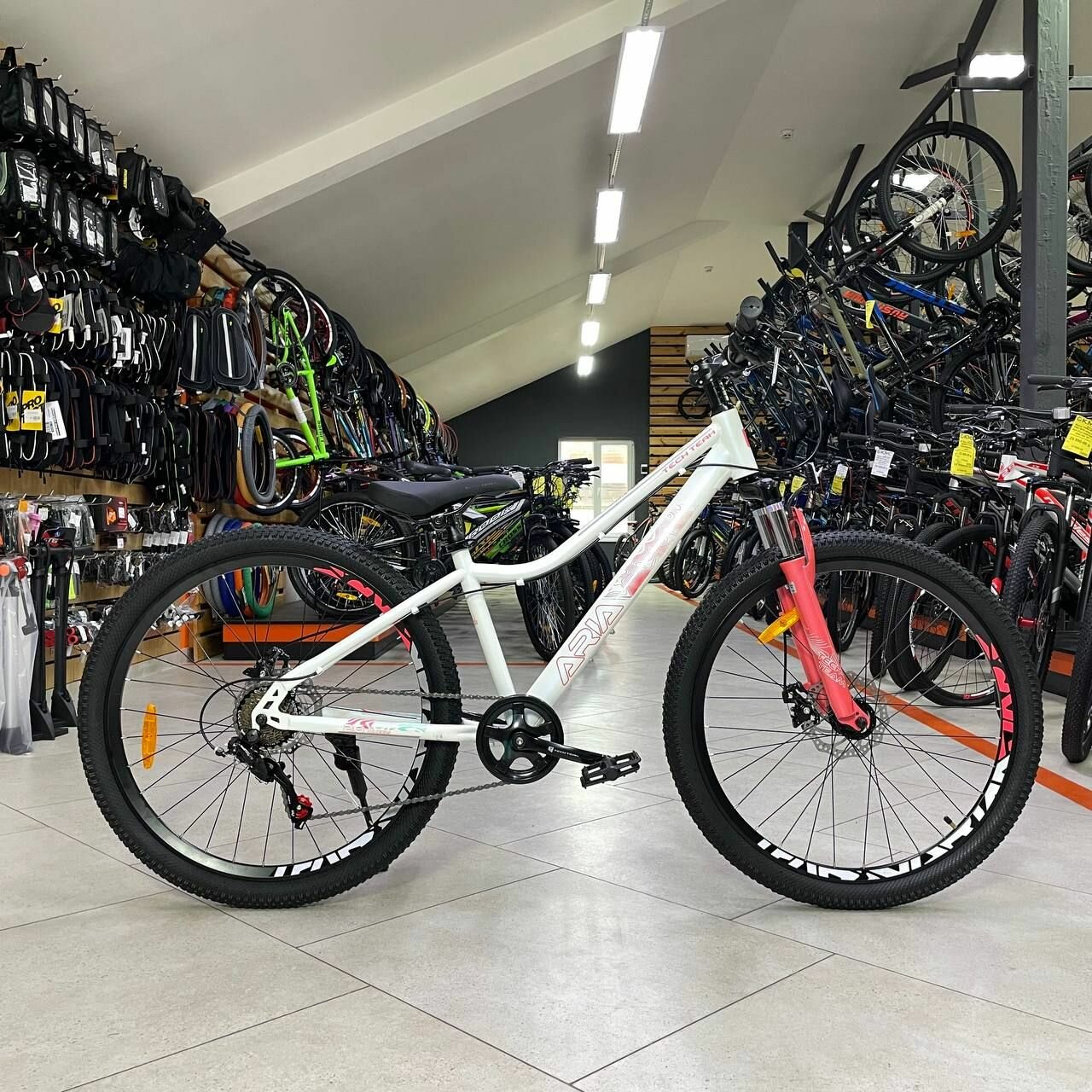 фото Велосипед горный женский TECH TEAM 26" ARIA 14" (2024) белый / 7 скоростей / SHIMANO / дисковые тормоза / для девочки / для подростка белый