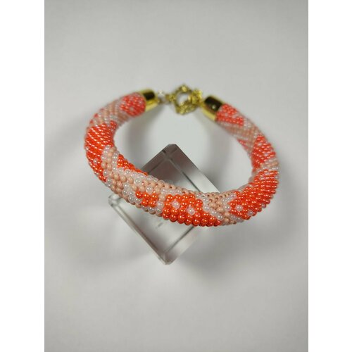 фото Плетеный браслет, 1 шт., размер 19 см, белый, оранжевый