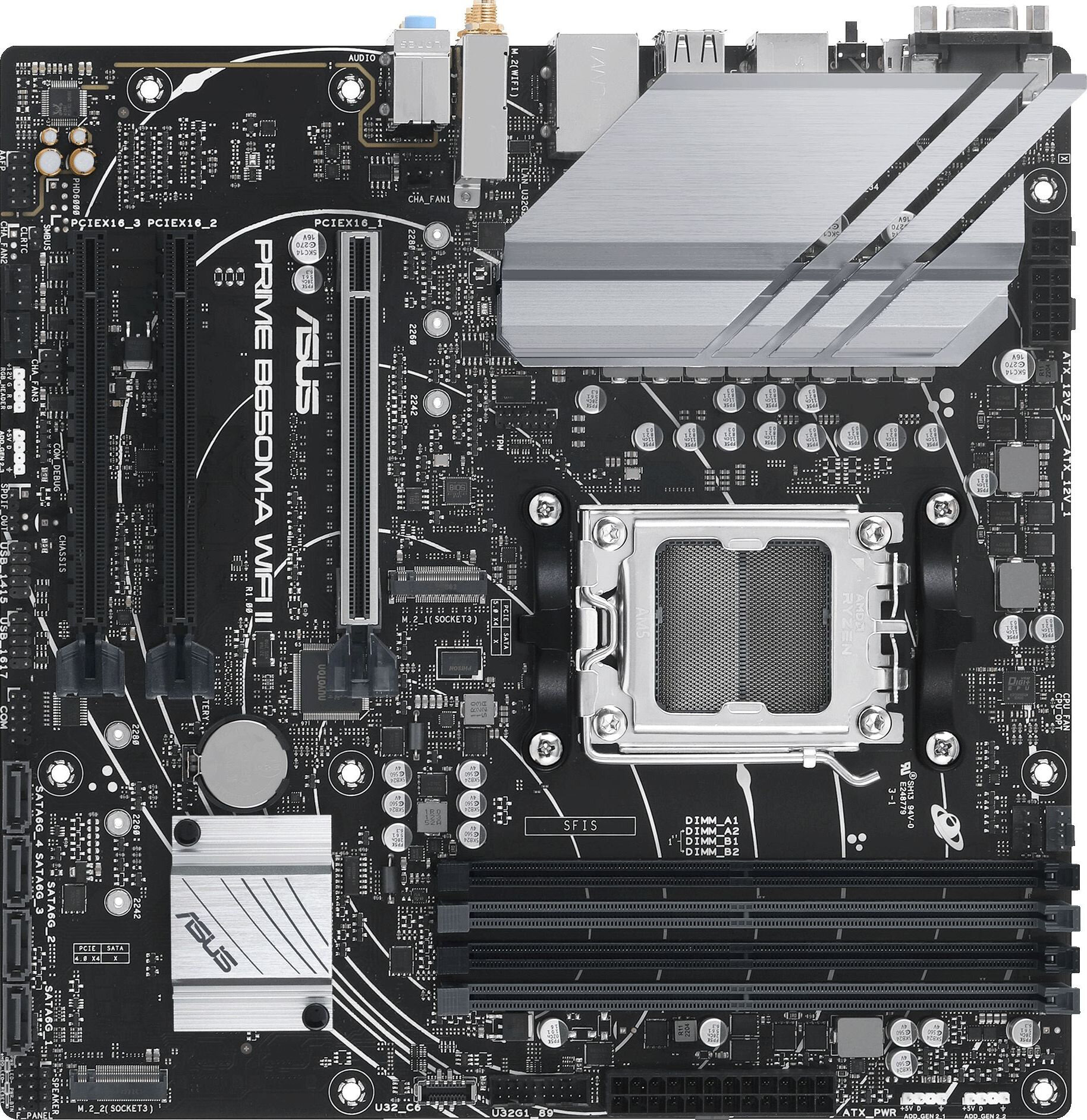 ASUS Материнская плата Asus PRIME B650M-A WIFI II SocketAM5 AMD B650 4xDDR5 mATX AC`97 8ch(7.1) 2.5Gg RAID+VGA+HDMI+DP PRIME B650M-A WIFI II