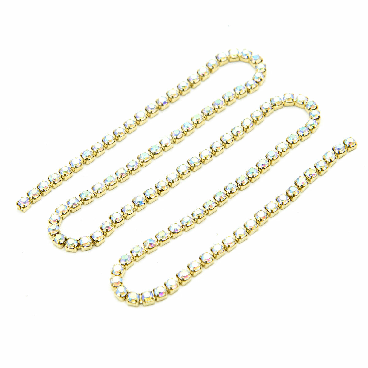 ЦС002ЗЦ2 Стразовые цепочки (золото), белый с AB покрытием, размер 2 мм, 30 см/упак