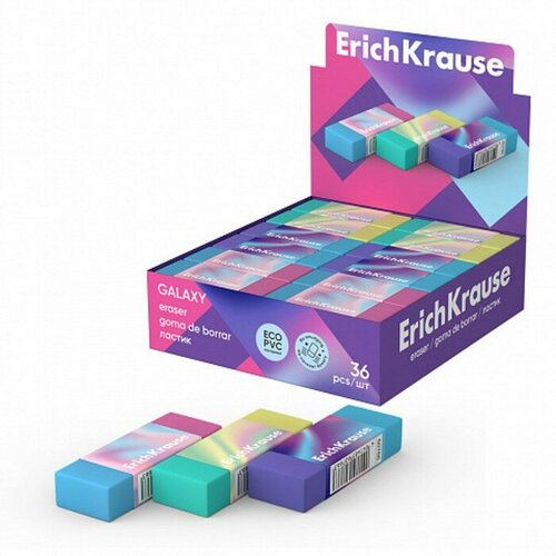 Ластик ErichKrause Galaxy, 50 х 18 х 10 мм, eko-PVC, микс (комплект из 36 шт) ластик blink 66 х 18 х 6 мм эко пвх микс 36 шт