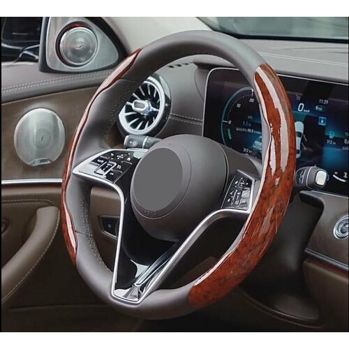 Накладки на руль Ленд Ровер Рендж Ровер Эвок (2011 - 2015) внедорожник 5 дверей / Land Rover Range Rover Evoque, Карбон (высокого качества), Красный (красное дерево)