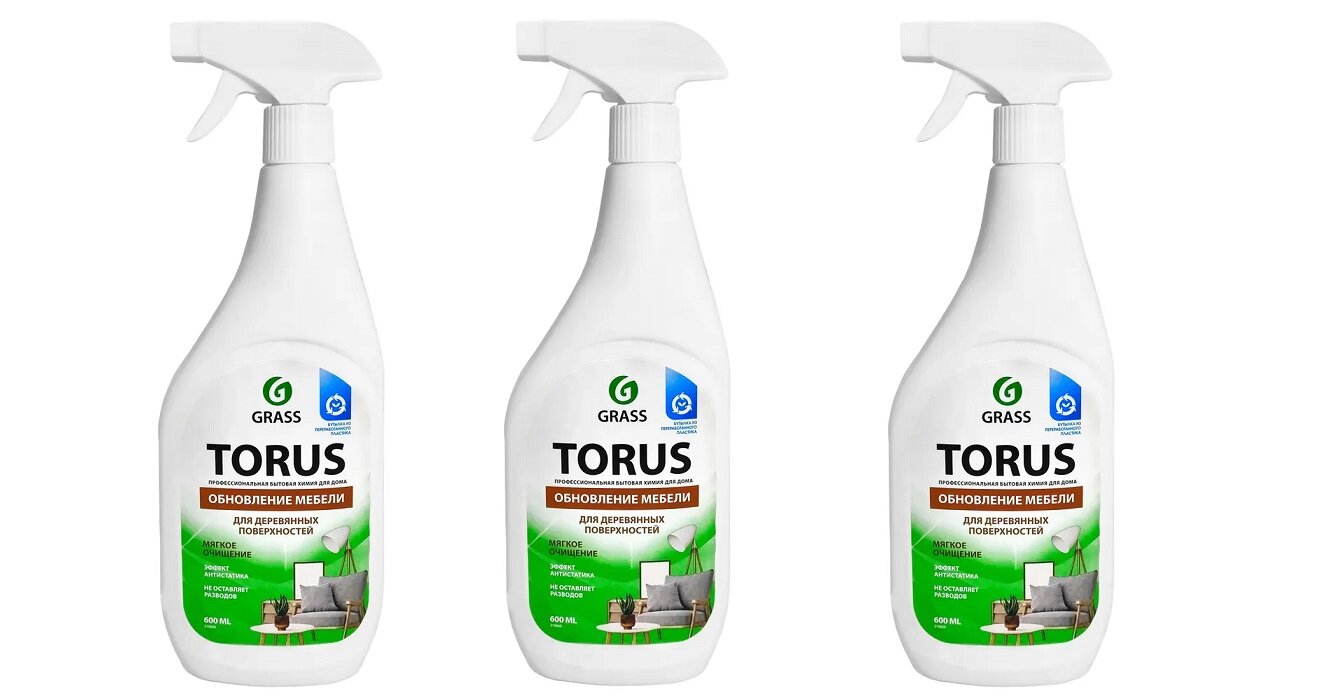 Очиститель-полироль для мебели от бренда Torus объём 600 мл 3 шт.