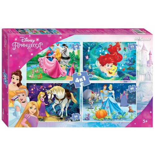 фото Детский пазл 4 в 1 "принцессы disney", игра-головоломка паззл для детей, step puzzle, 60, 72, 54 и 80 деталей