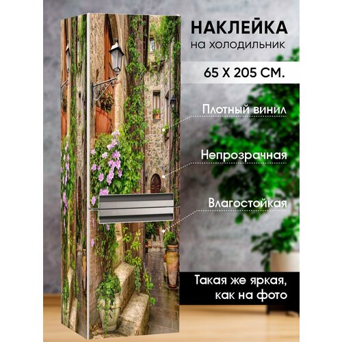 фото Интерьерная наклейка на холодильник "дворик в цветах" / наклейка на мебель / наклейка для декора интерьерро