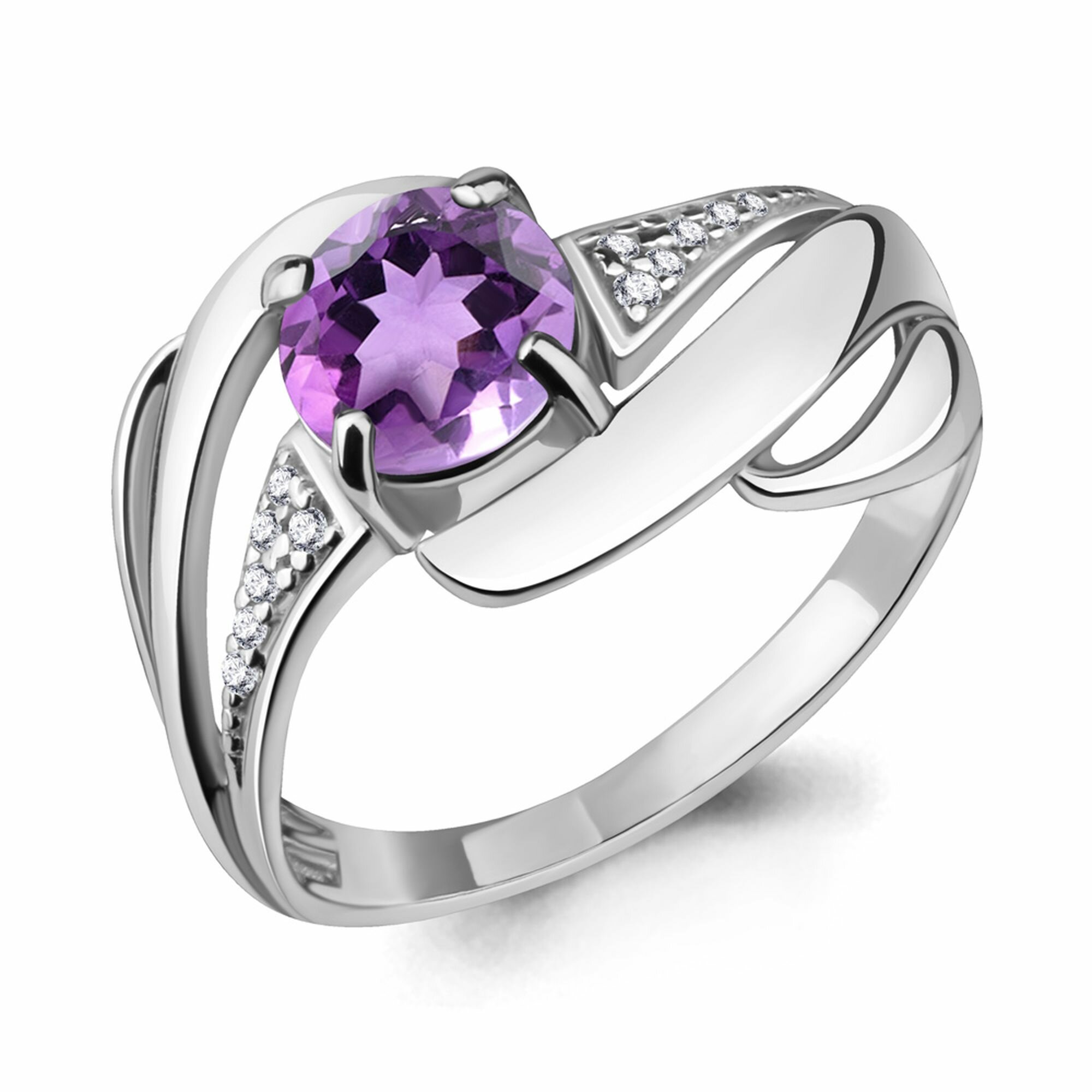 Кольцо Diamant online, серебро, 925 проба, родирование, фианит, аметист, размер 17.5, фиолетовый