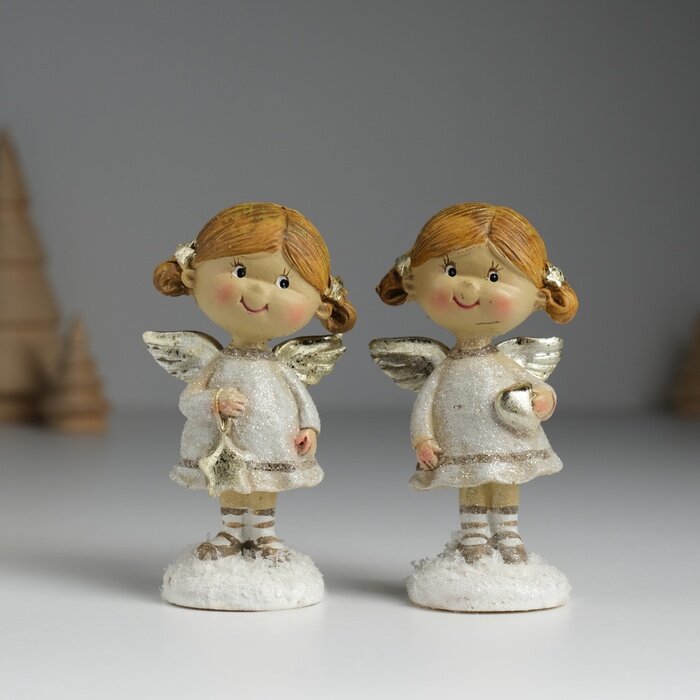 Фигурка полистоун «Ангелочек с хвостиками в сером платьице» 4.5×3.5×8.5 см микс