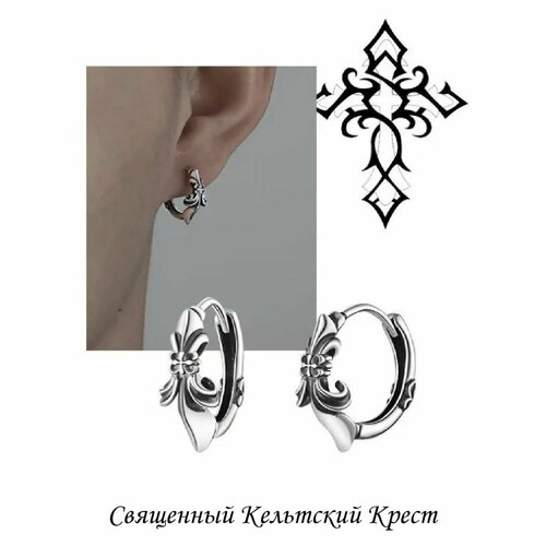 фото Серьги конго, искусственный камень, размер 16 мм, серебряный, черный нет бренда