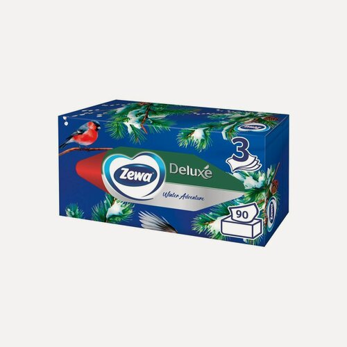 Изображение товара Салфетки косметические 20x20см, 3-слойные Zewa Deluxe Design, 90шт. в картонном боксе (28420)