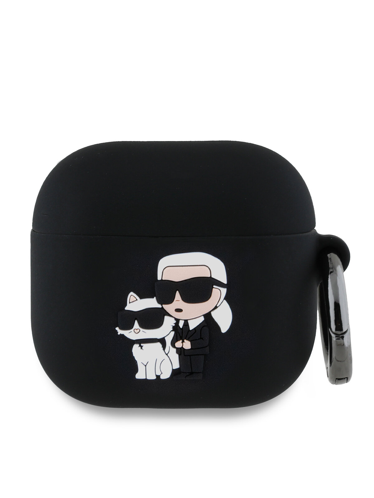 Lagerfeld для Airpods 4 чехол Silicone case with ring NFT Karl & Choupette Black
