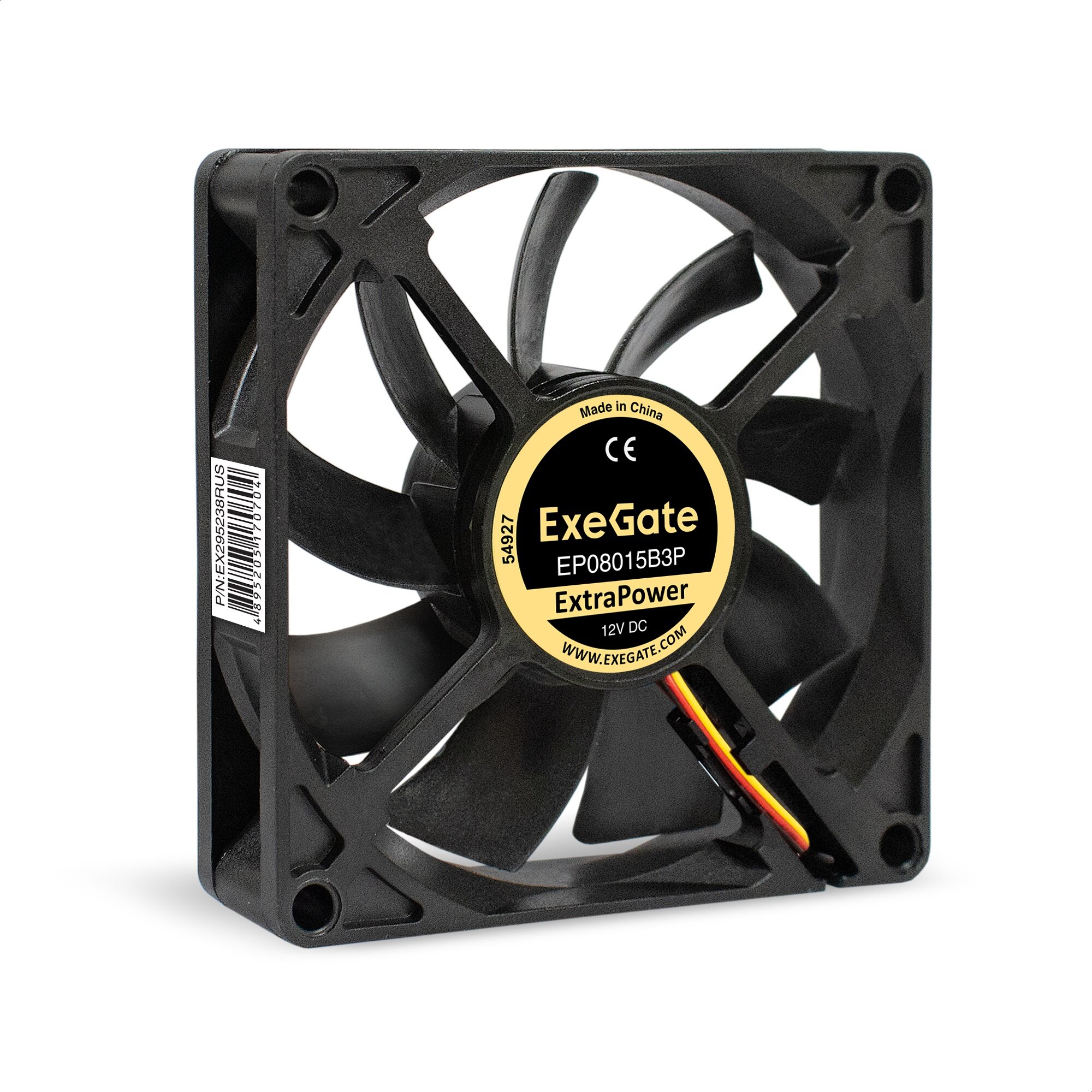 Вентилятор 12В DC ExeGate ExtraPower EP08015B3P (80x80x15 мм 2-Ball (двойной шарикоподшипник) 3pin 2600RPM 26dBA) EX295238RUS