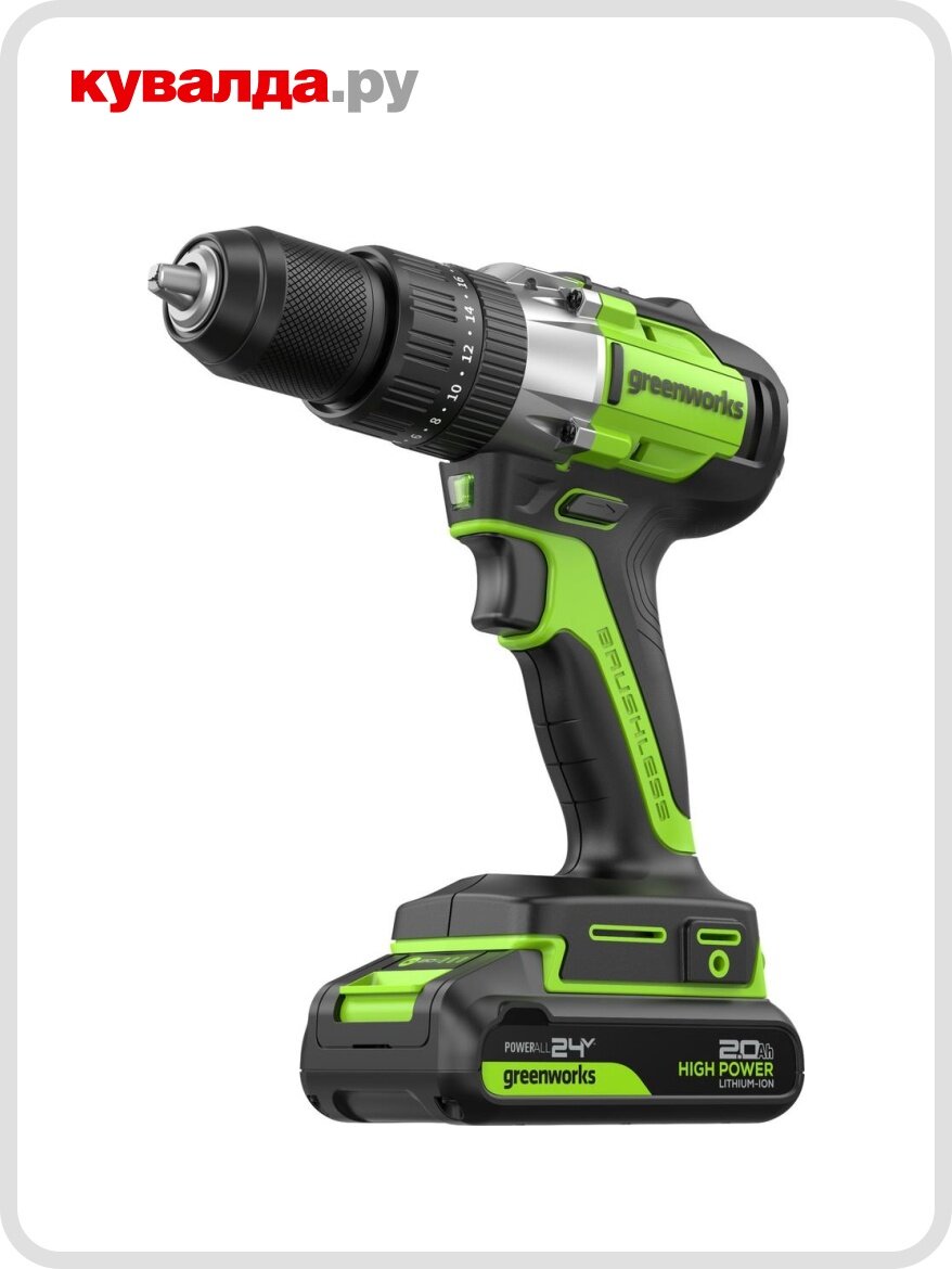 Дрель-шуруповерт аккумуляторная GREENWORKS GD24DD60 ударная 24V 2 АКБ 2Ач и ЗУ