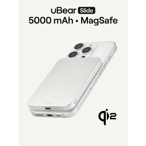 Внешний аккумулятор powerbank MagSafe uBear Slide 5000mAh PD20W Qi2 повербанк для айфона 13541₽