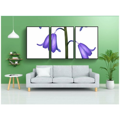 фото Набор модулных постеров для интерьера "цветок, колокол, синий" 60x90 см. в тубусе, без рамки lotsprints