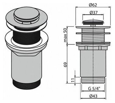 Донный клапан для раковины Alcaplast 32 мм хром (A394) - фотография № 2