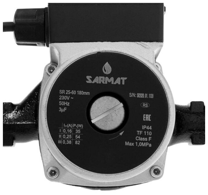Насос циркуляционный SARMAT SR 25-60, 35/54/82 Вт, напор 6 м, кабель 1.2 м - фотография № 3