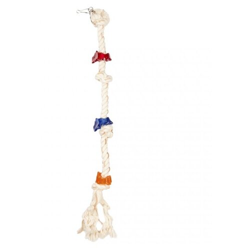 Игрушка для птиц DUVO+ Канат с узелками и игрушками, красно-прозрачная, 28см (Бельгия) качели для птиц с деревянным насестом duvo 24х17 5х1 5см бельгия